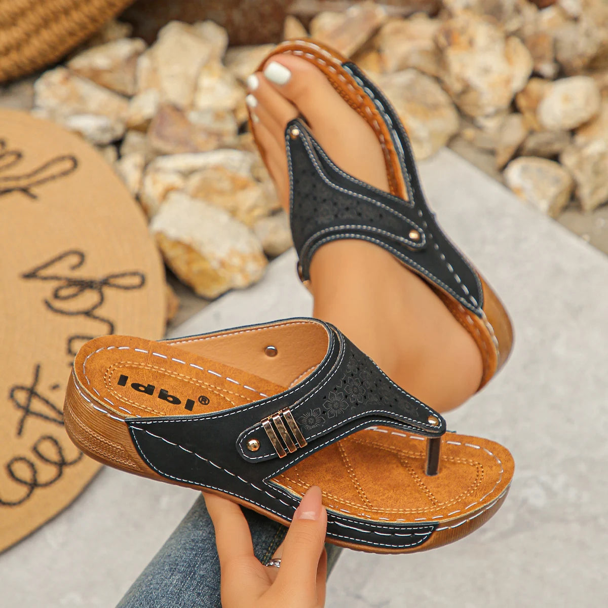Woman Slippers Non-slip Soft Platform Shoes Lightweight Wedge Sandals Zpaxo black 43