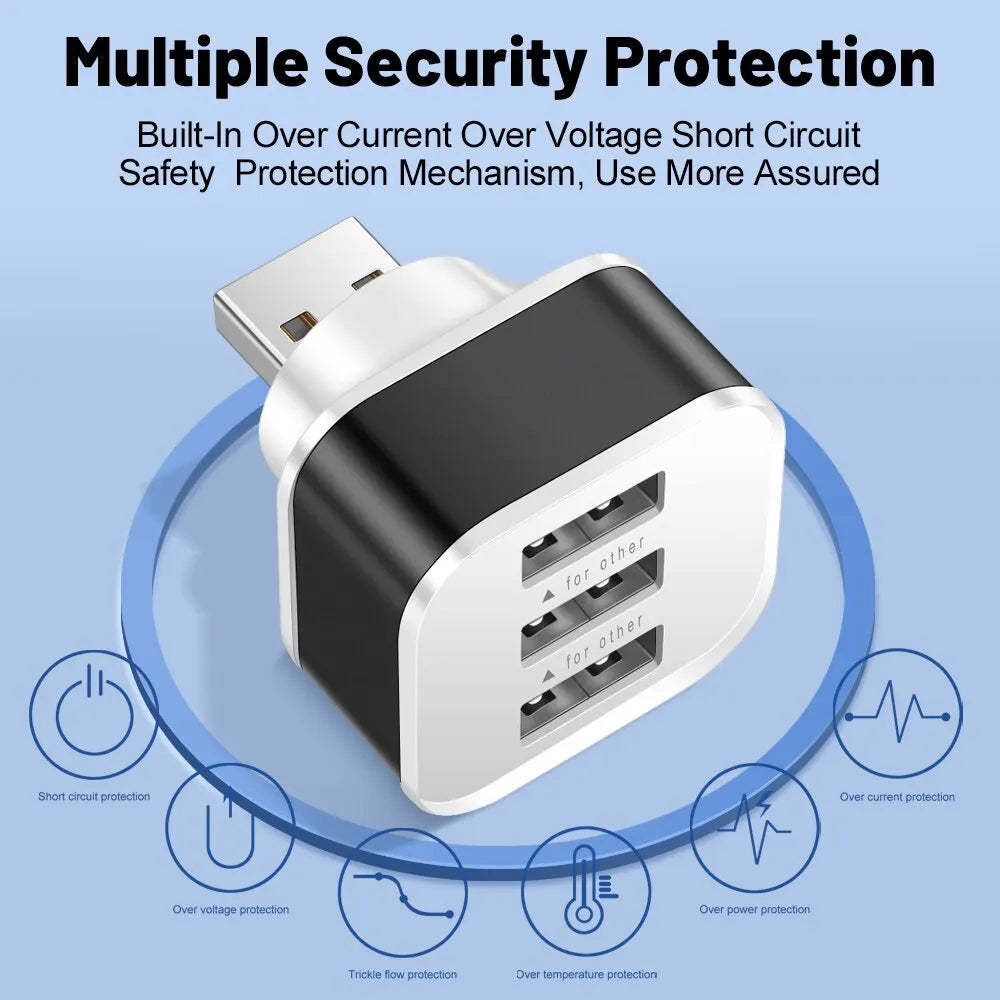 3 Port USB Slots Adaptor Multple USB Interface Extender USB HUB Quick Charger For Phone Tablet Laptops Car Electronics Accessory Zpaxo