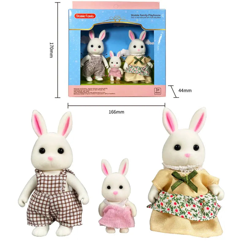 1 12 Forest Animal Family Mini Rabbit Bear Deer Cat Doll Girl Play
