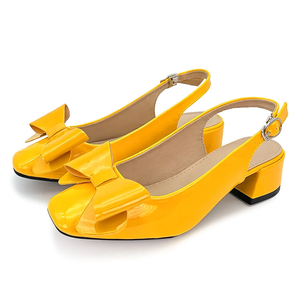 Women's Bow Chunky Heel Sandals | Square Toe Ankle Strap Heels