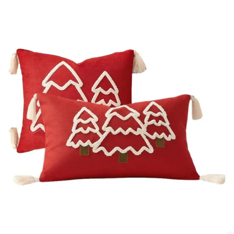 2Pieces Festival Embroidery Pillow Cover Cotton Linen Fabric Soft
