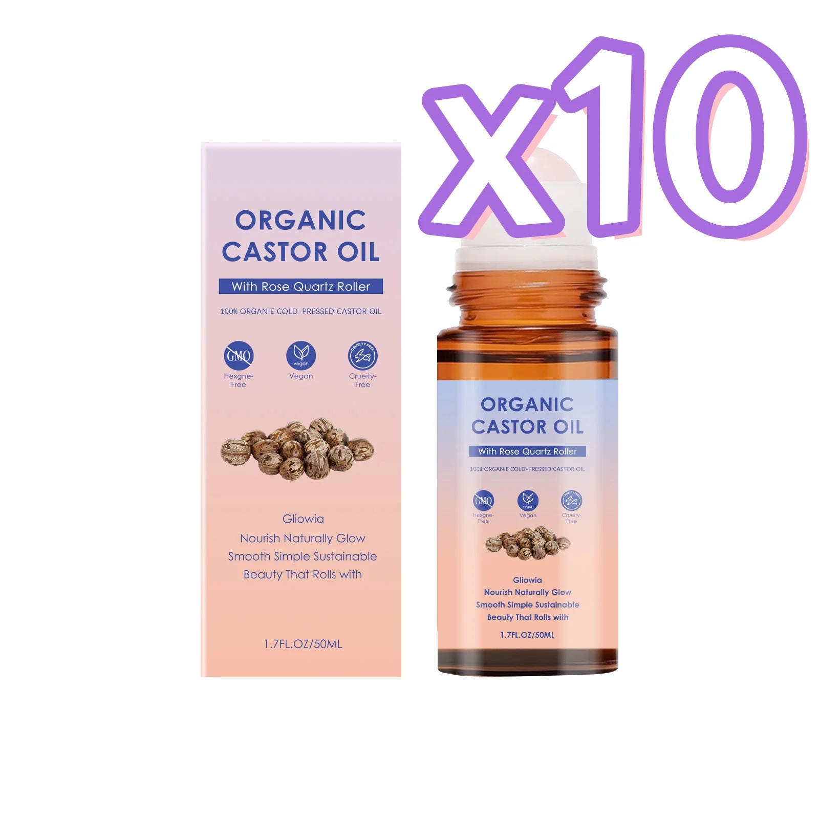 Organic Castor Oil Rose Quartz Roller Ball – 50ml Castor Oil Roller Zpaxo 50ml Boxed x 10pcs