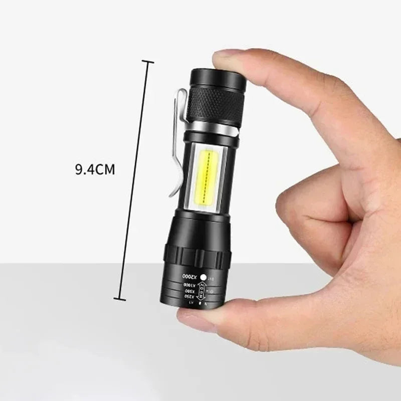 USB Rechargeable Mini LED Torch – COB+XPE Zoomable Flashlight