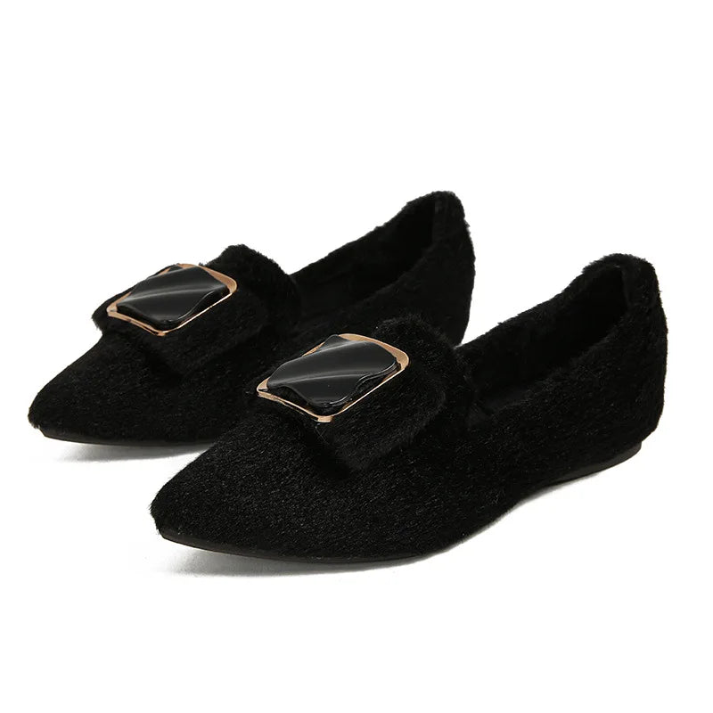 Hairy Flats Shoes for Women 2024 New Pointed Flat Bottom Mink Fur Winter Velvet Women's Shoes Ladies Shoes Plus Size 41 42 43 Zpaxo