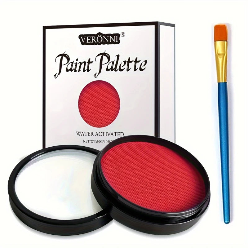Water-activated Face Body Painting Palette Monochromatic Halloween Zpaxo red and brush