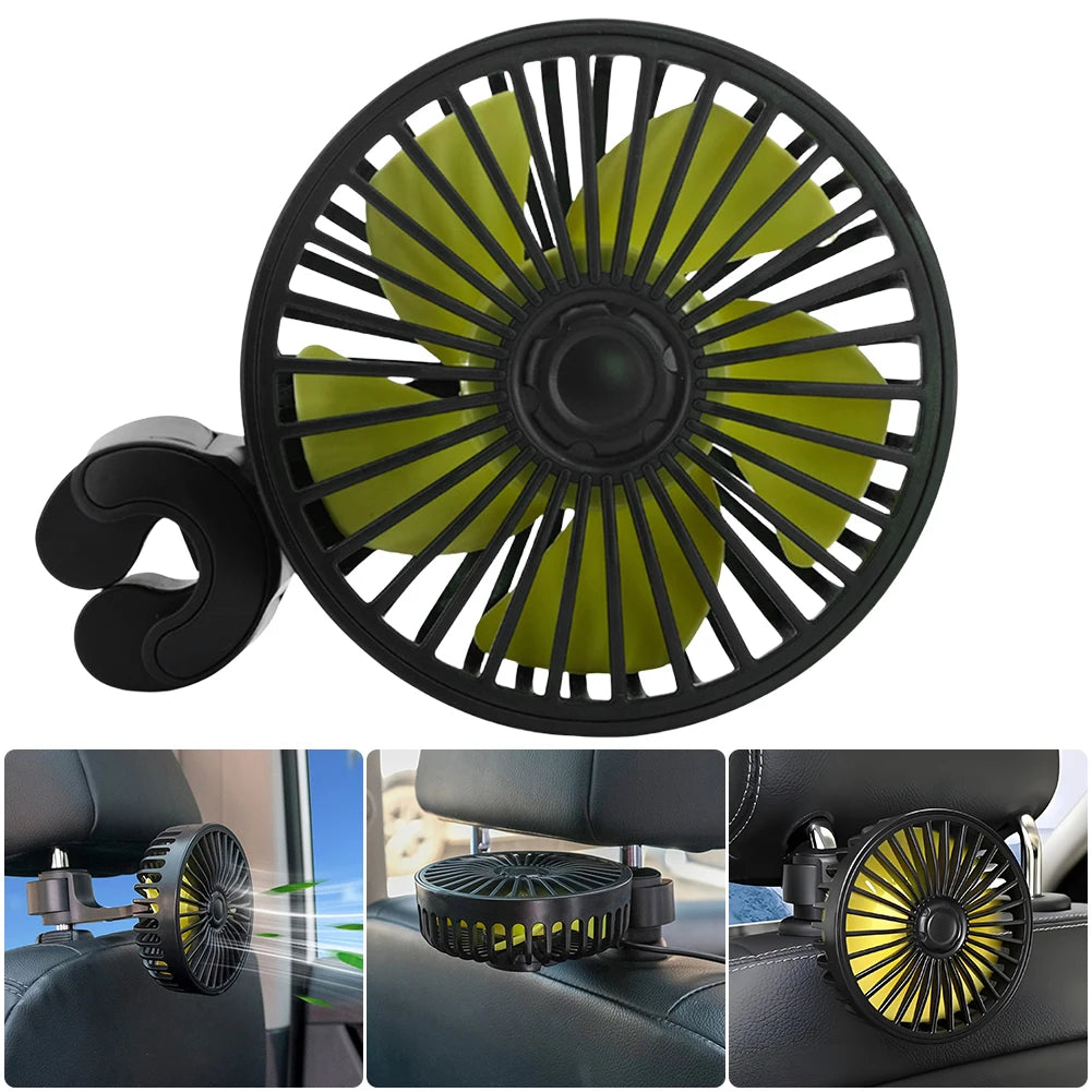 USB Car Cooling Fan 360 Rotatable Backseat Vehicle Rear Headrest Zpaxo