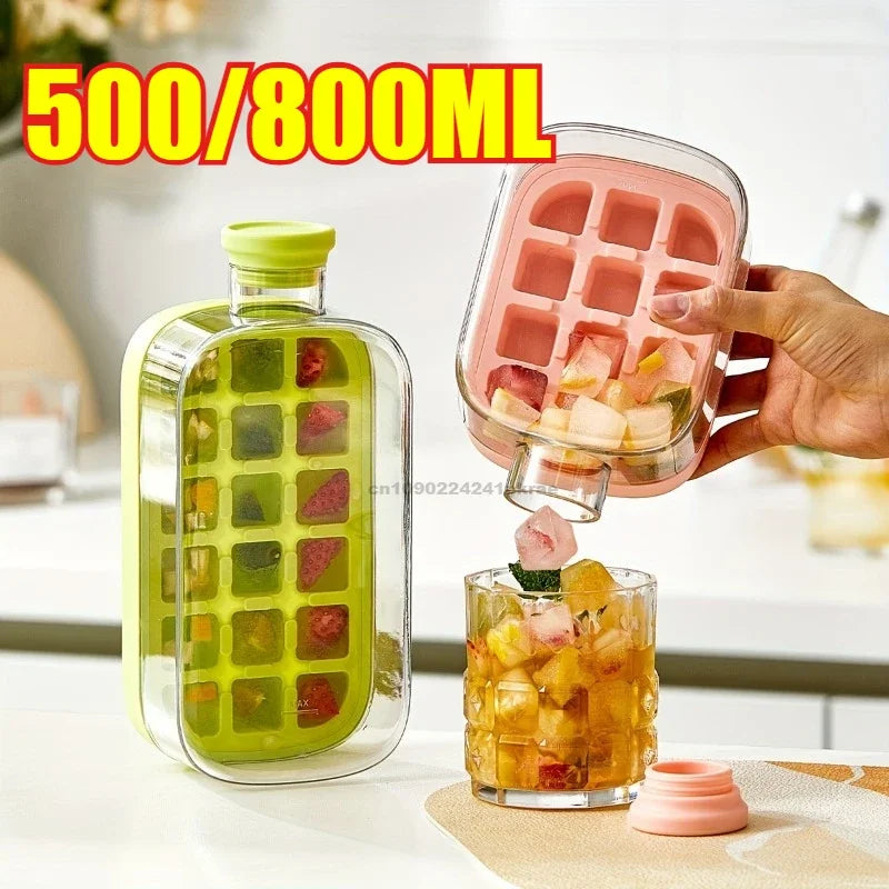 12-Grid 500/800ml Silicone Food-Grade Ice Cube Tray Large Capacity Water Bottle Combo with Lid Flexible Transparent Plastic Mold Zpaxo