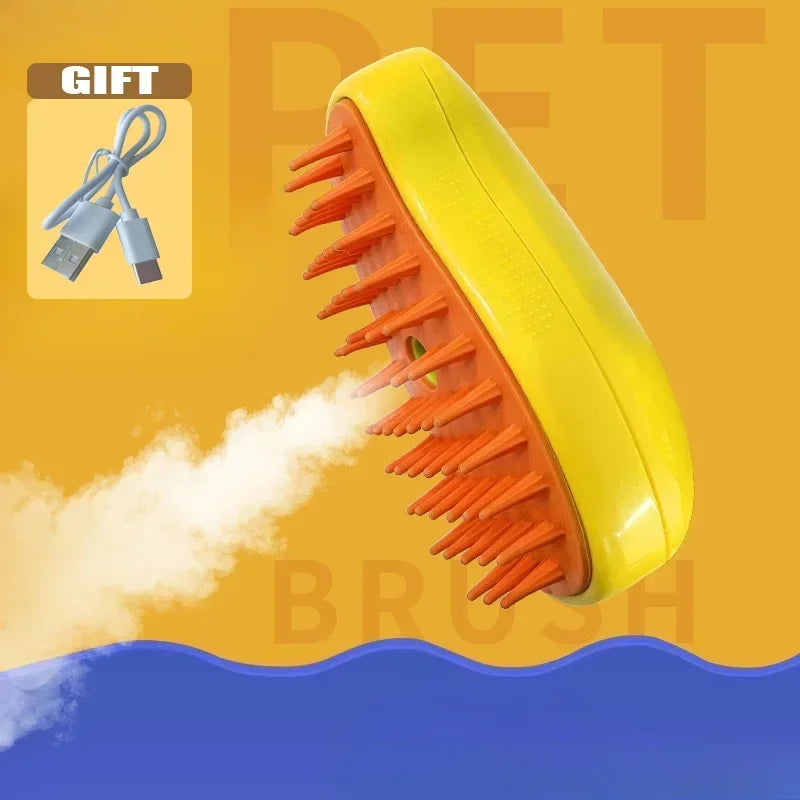 Cat Steam Brush Steamy Dog Brush 3 in 1 Electric Spray Cat Hair Brushes for Massage Pet Grooming Comb Hair Removal Combs Zpaxo Yellow