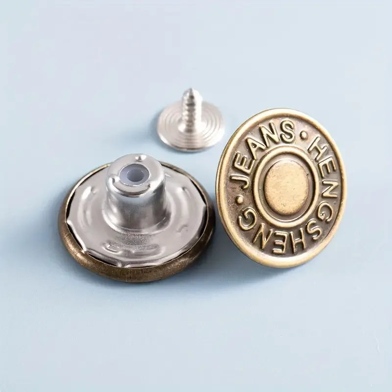 10PCS Adjustable No-Sew Bronze Jeans Buttons - Durable Metal Denim Clothes Snap Fasteners for Pants & Accessories Zpaxo