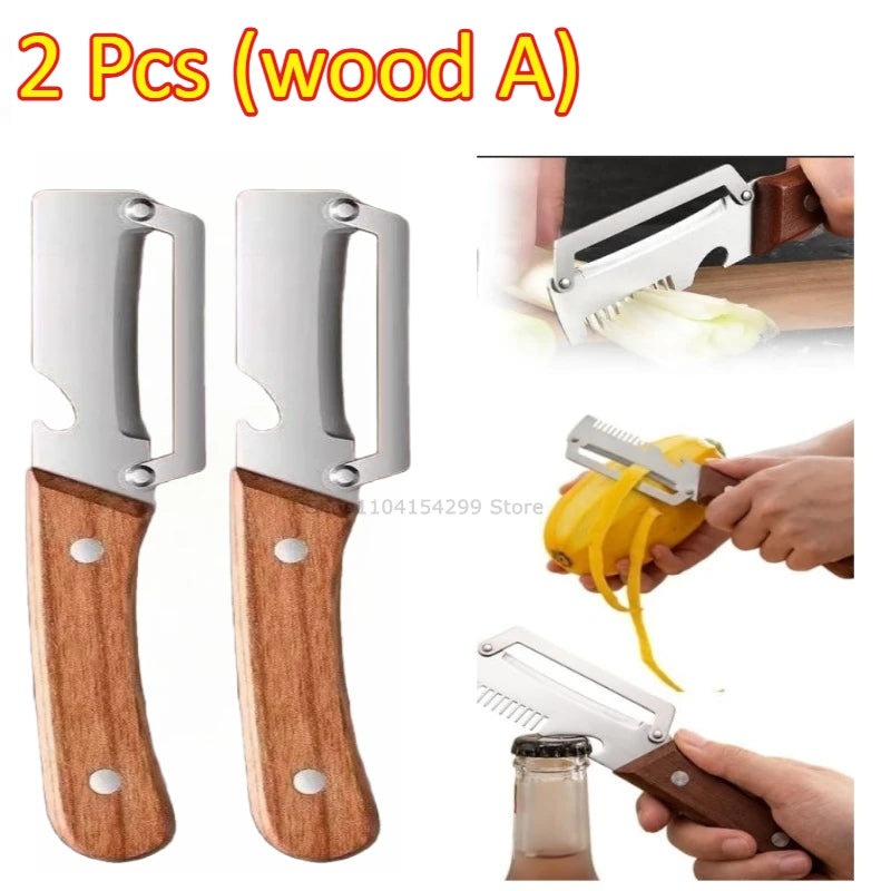 Knife Kitchen New Paring Knife Ergonomic Stainless Steel Vegetable Peeler with Wooden Handle 2-in-1 Fruit Potato Peeler Zpaxo wood A-2PCS