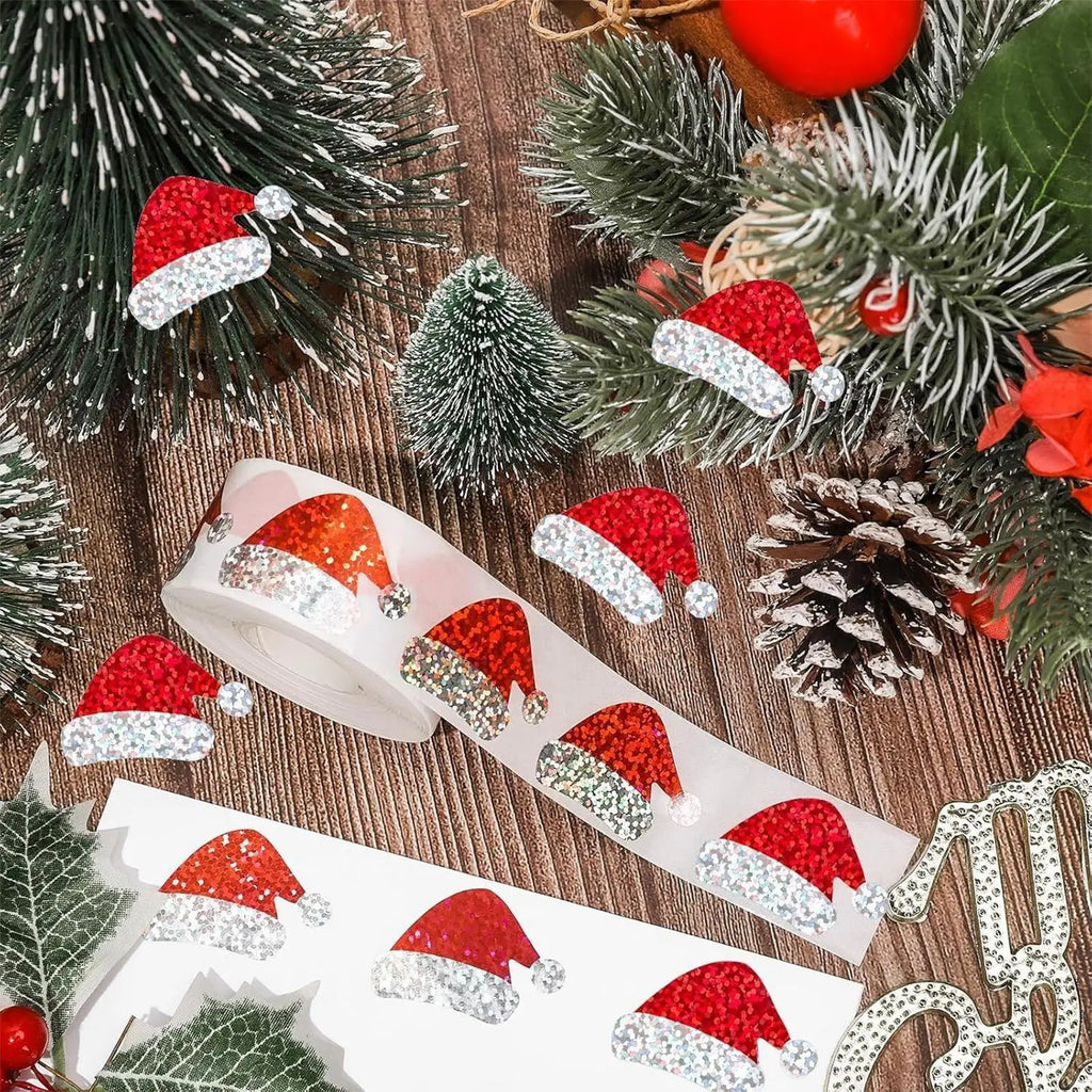 Santa Hat Stickers Roll 500 Christmas Adhesive Holiday Seals Decals