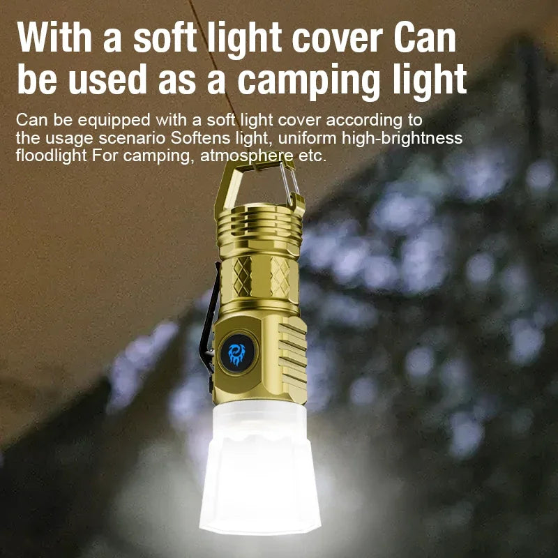 Mini USB-C Rechargeable Flashlight – 5 Modes, Hook & Lantern