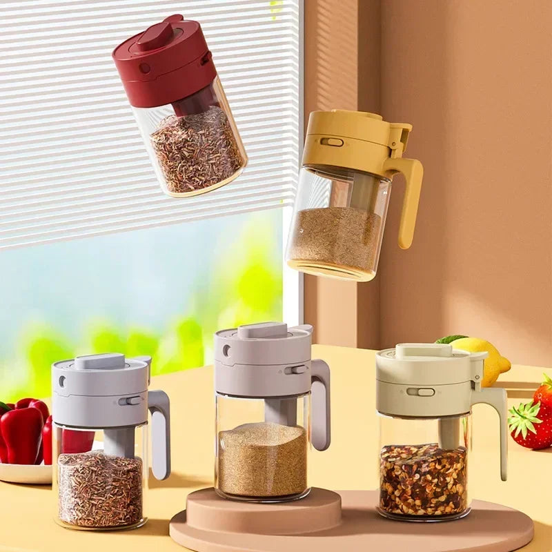 2 in 1 Household kitchen Moisture-Proof Seasoning Jar Salt Container Glass Spice Bottle Spoon separation Glass Seasoning Can liy Zpaxo