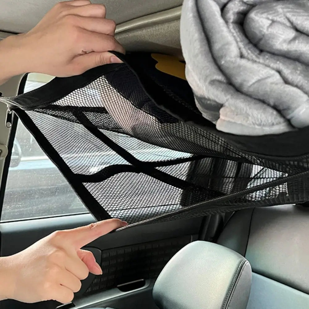 Double Layer Car Ceiling Storage Net Large Capacity Space-saving Car Ceiling Mesh Pouch Black Zippered Car Roof Storage Mesh Bag Zpaxo