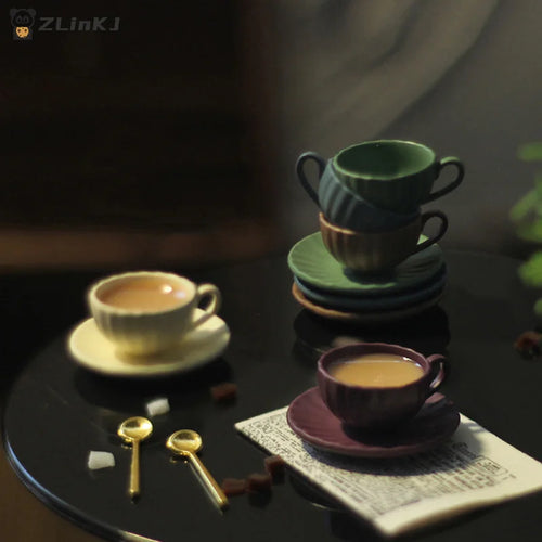 ▶3pcs/set 1:12 Dollhouse Mini Furniture Model DIY Accessories Coffee Cup Saucer Spoon Zpaxo