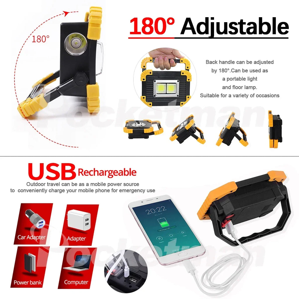 POCKETMAN 8000LM COB LED Work Light – Rechargeable Flood Lantern