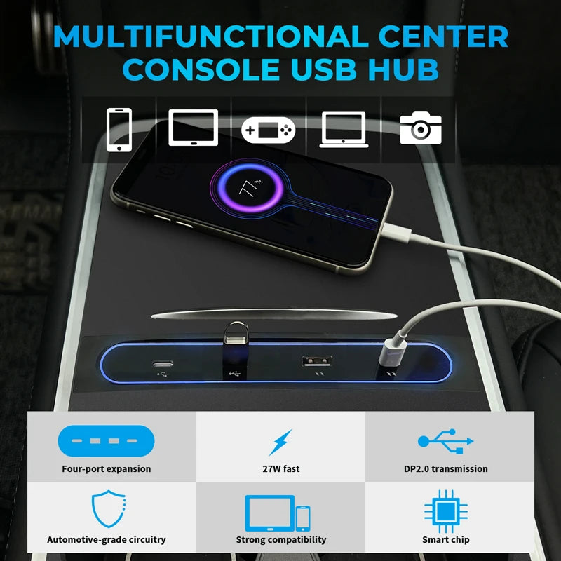 Tesla Model 3 & Y USB Hub – 27W Fast Charger Docking Station