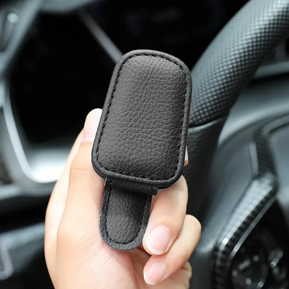 Car Sun Visor Clip Glasses Bracket Holder Pu Leather Cards Case Auto