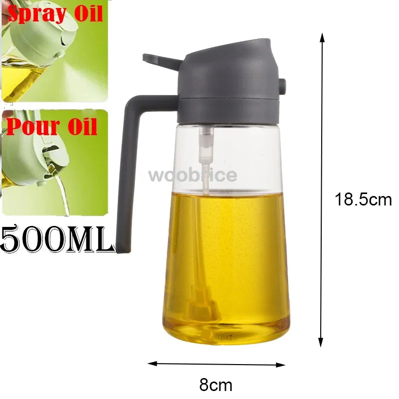 2 in 1 Kitchen Oils Spray Bottle Olive Sprayer Oil Spray Oil Sprayer Plastic for Cooking BBQ Baking Oils Dispenser Accessories Zpaxo 2use grey 500ml