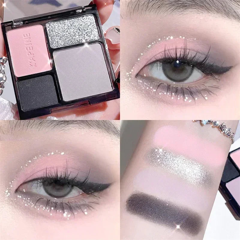 4-Color Glitter Blue Eyeshadow Palette Matte Pearl Shimmer Korean Acrylic Smoky Eye Shadow Palette Long Lasting Makeup Cosmetics Zpaxo