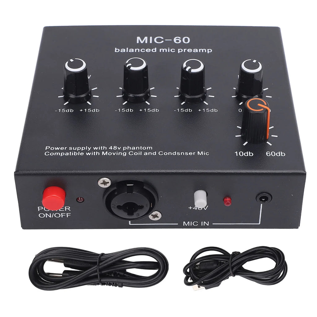 Balanced Mic Preamp 60db Gain Portable Enhance Sound Aluminum Alloy