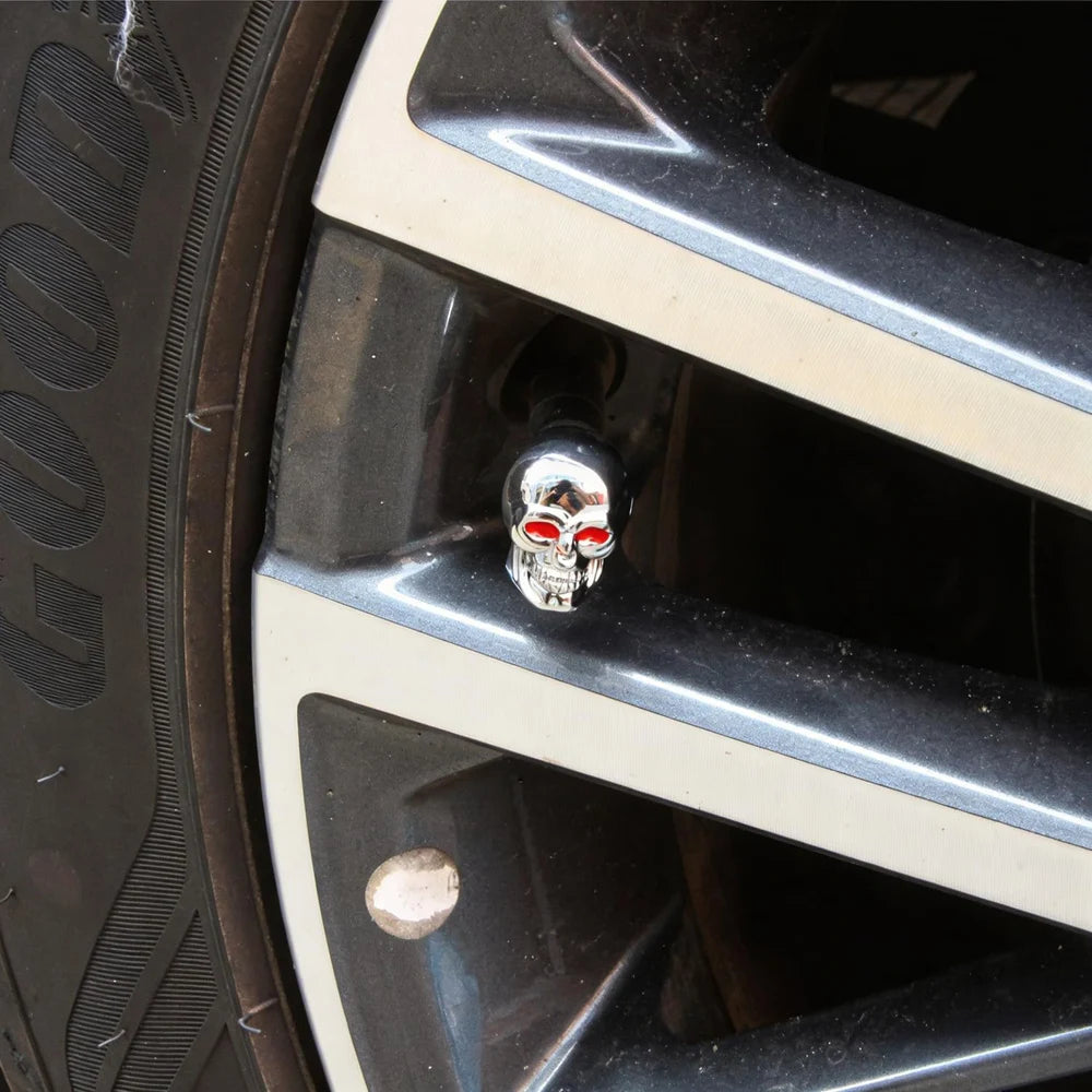 4-Pack Skull Tire Valve Stem Caps – Universal Fit | All Vehicles