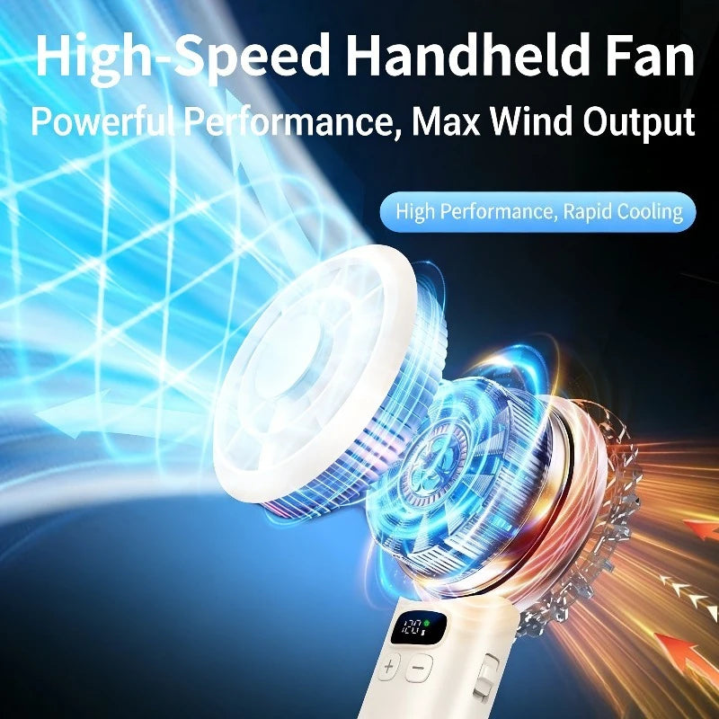 Portable Handheld Fan USB Rechargeable Mini Fan High Speed Cooling Fan with LED Digital Display for Travel Camping Outdoor Zpaxo