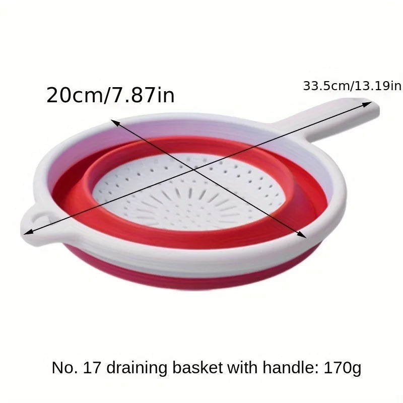 Collapsible Silicone Colander Handle Draining Pasta Veggies Fruit Zpaxo red 17