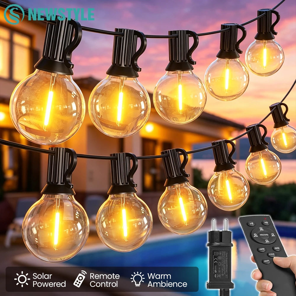 Outdoor String Lights G40 with Remote Dimmable 24V Low-Voltagle Safer Adapter 3 Lighting Modes IP44 Waterproof G40 String Lights Zpaxo