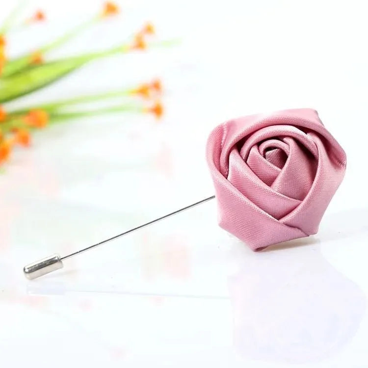 Men Boutonnieres for Wedding Groom Corsage Lapel Pins Ribbon Roses Flower Mensuit Buttonhole Brooch Marriage Accessories Zpaxo Dusty pink