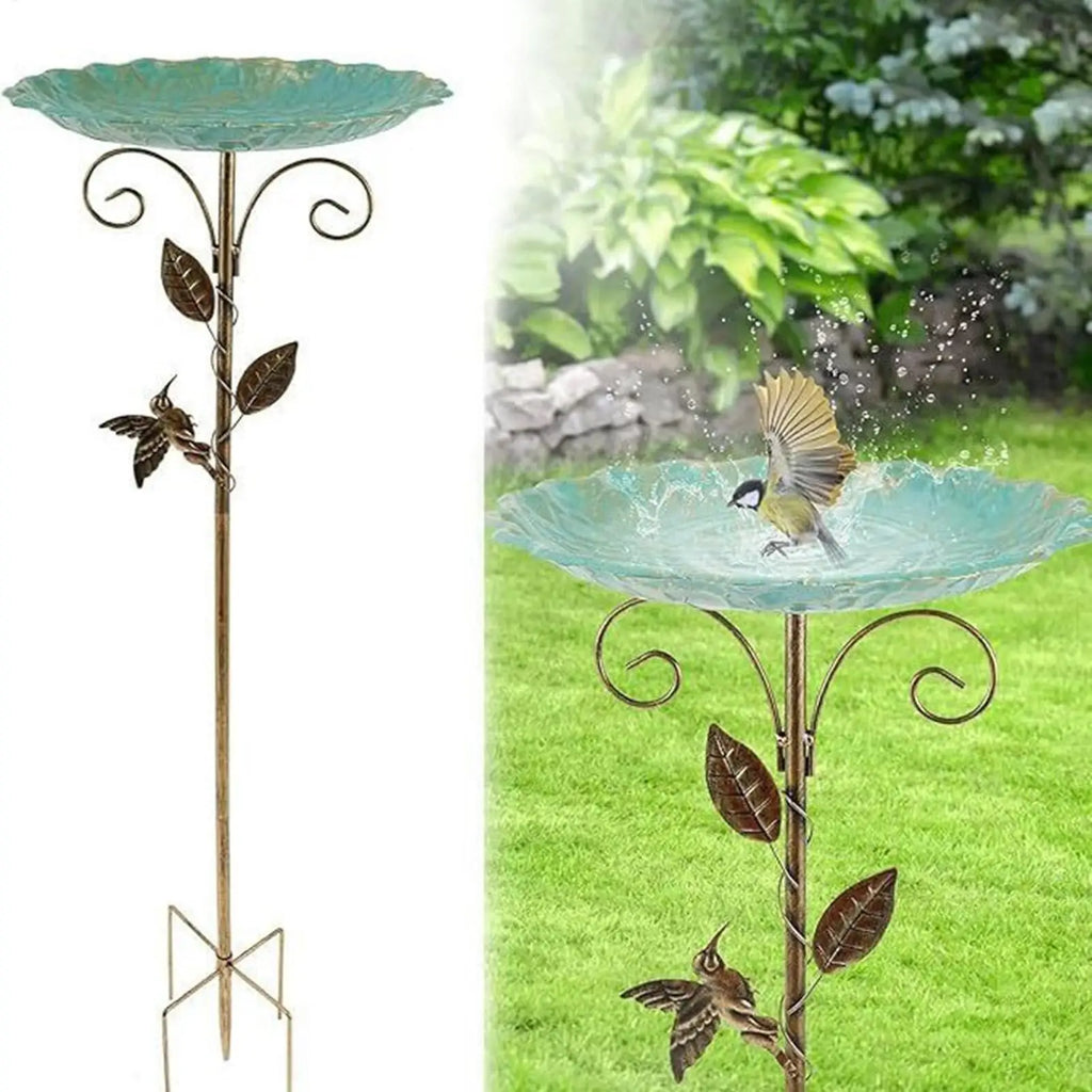 Bird Bath Height Metal Decorative Water Feeder Outdoor Garden Terrace