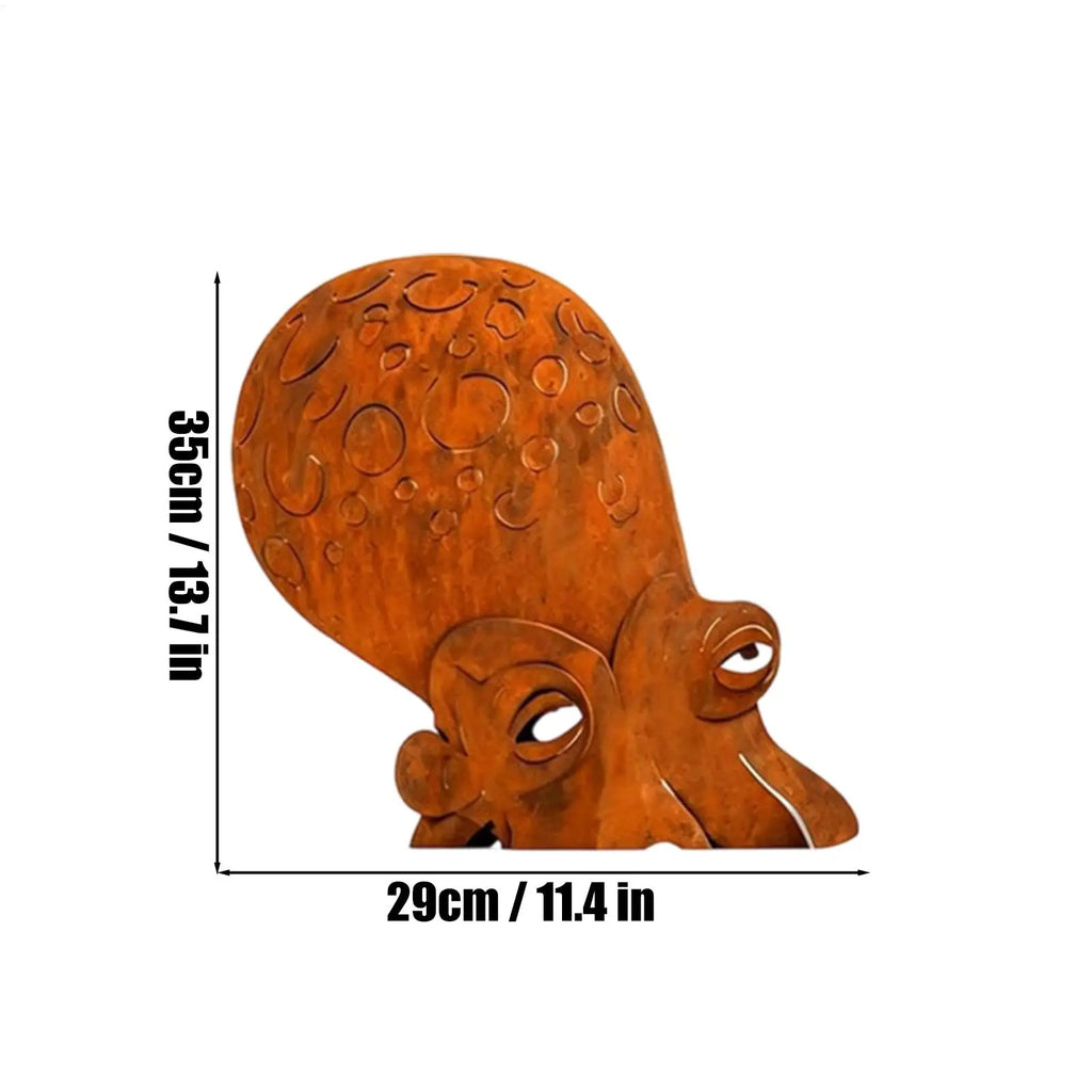 Octopus Statue Vintage Iron Squid Sculpture Figurine Coastal Art Rust Giant Octopus for Outdoor Lawn Pathway Park Backyard Patio Zpaxo