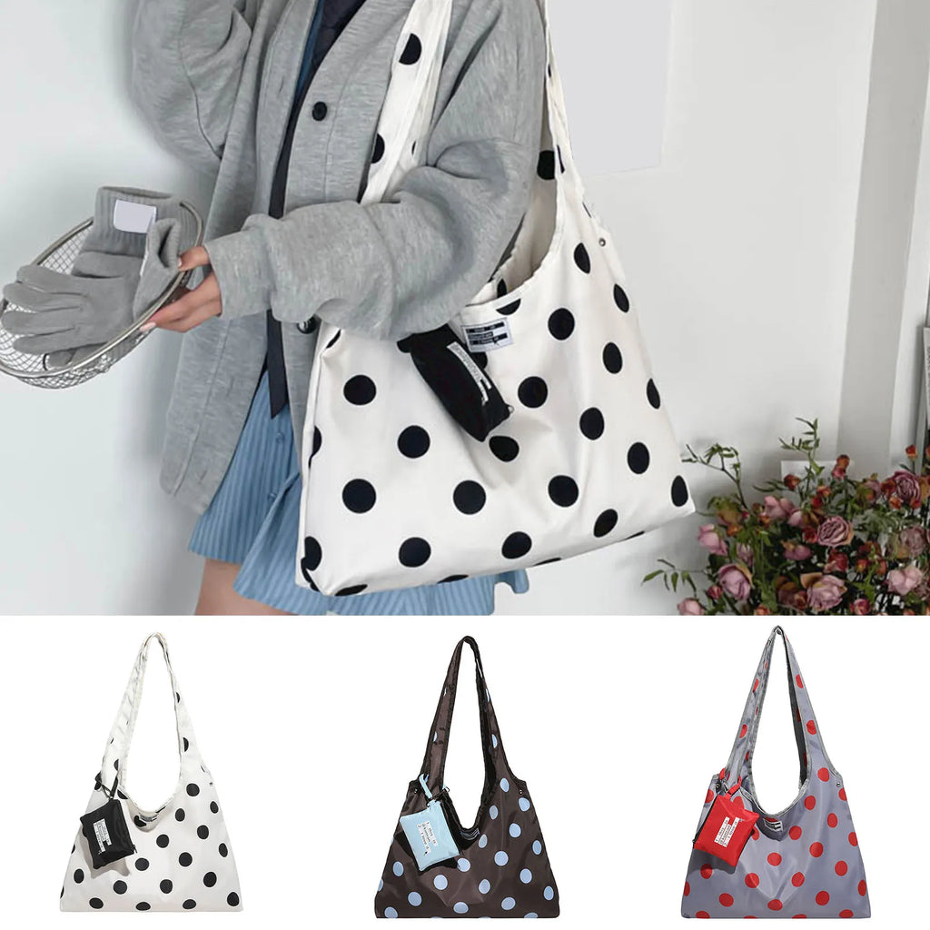 Women Girls Polka Dot Canvas Fashion Shoulder Handbag Vintage Underarm Pouch Versatile Shoulder Bag for Work Daily Use Zpaxo