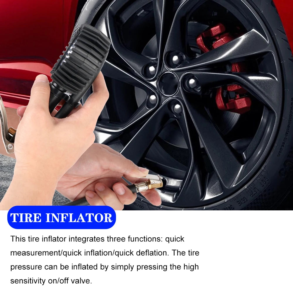 Tire Pressure Inflator Gauge 200PSI Air Line Clip-on Tyre Pump