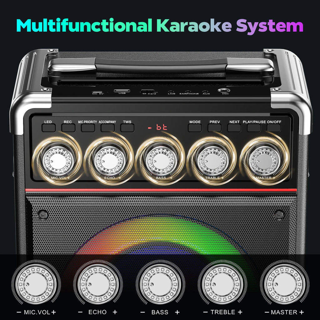 TX05 Karaoke Machine 2 Wireless Microphones Portable System Speaker