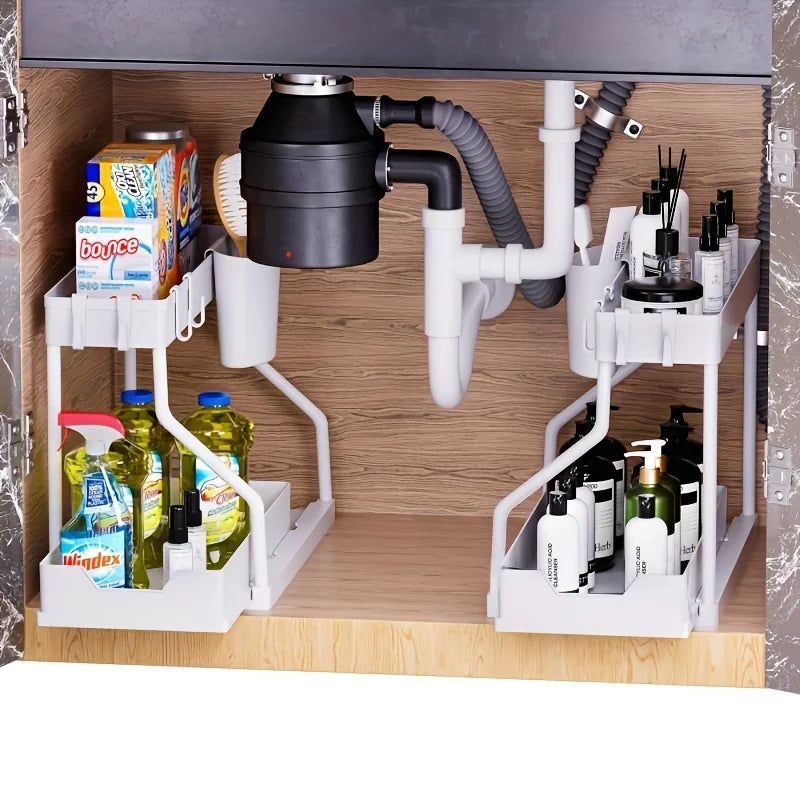 2-Tier Pull-Out Under Sink Organizer | Space-Saving Cabinet Under Sink Organizer Zpaxo