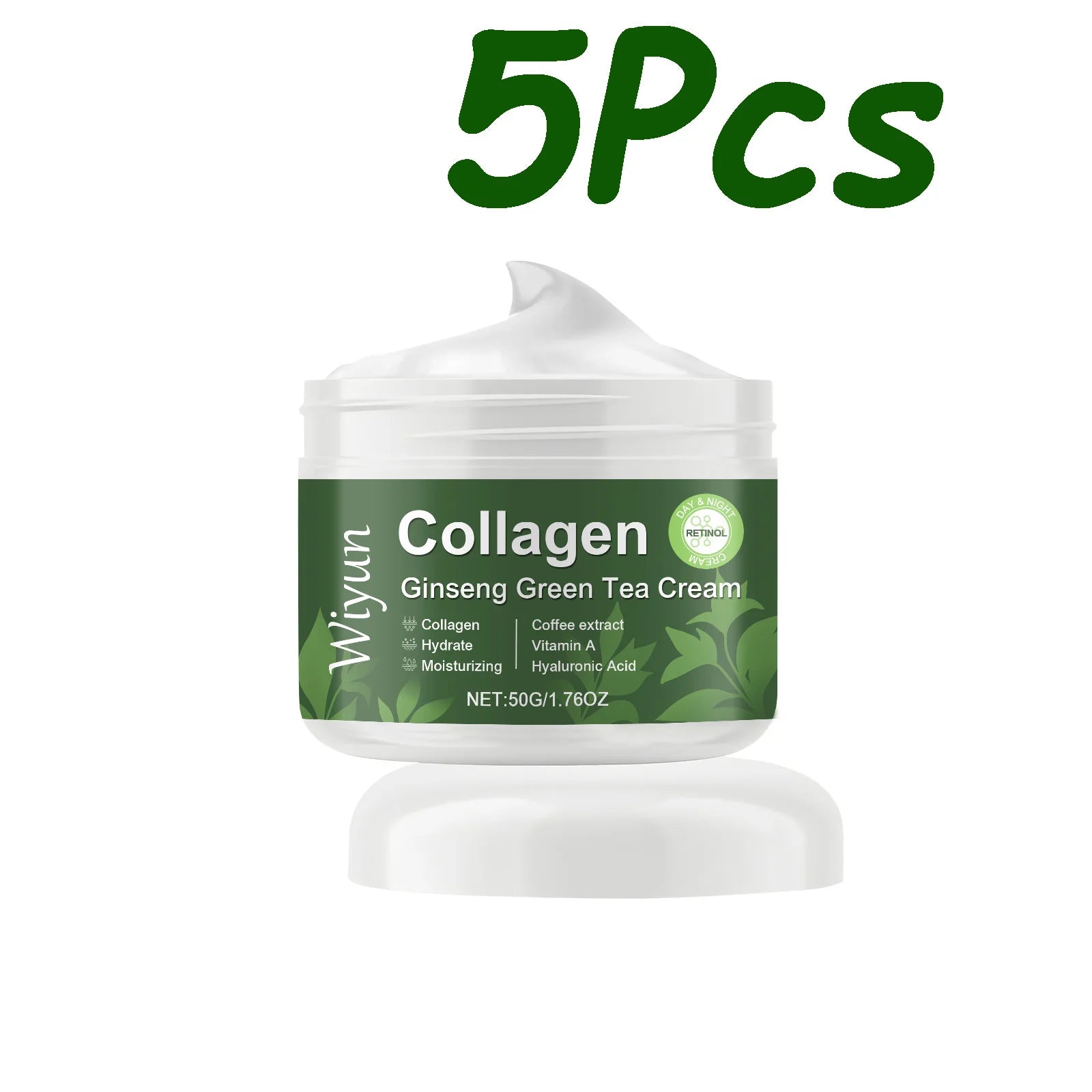 WIYUN Collagen Ginseng Green Tea Anti-Aging Face Cream 50g Anti-Aging Face Cream Zpaxo 5 x 50g Boxed