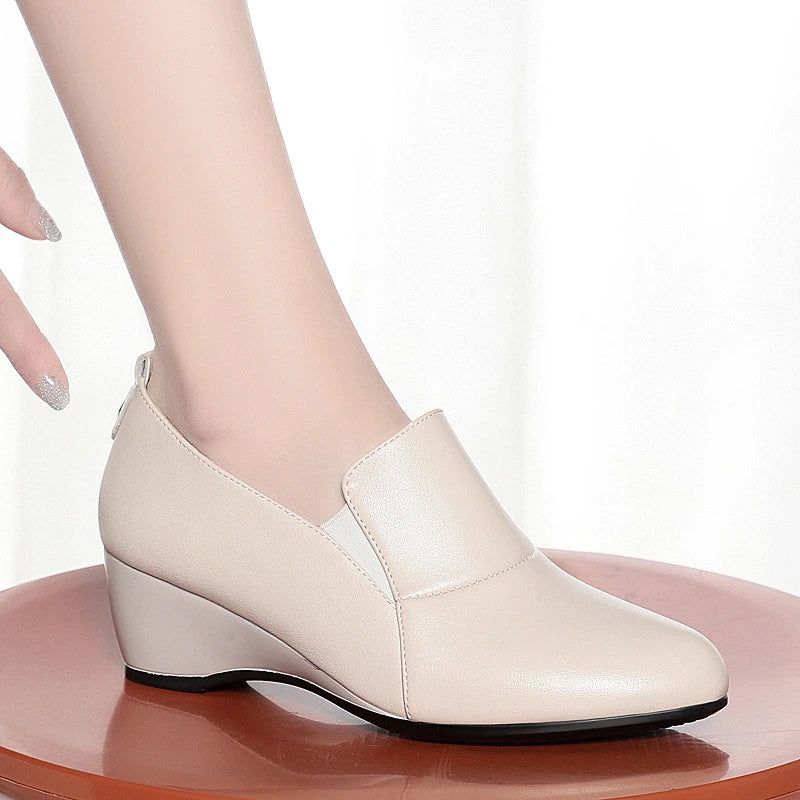 Single Shoes Women's Leather Waterproof Platform Work Comfortable Zpaxo