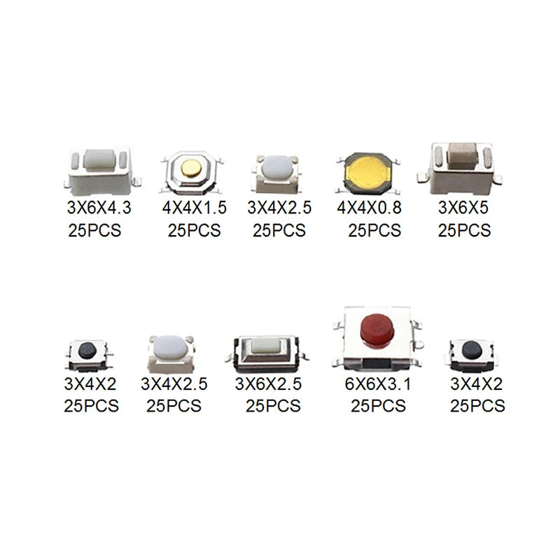 Car Key Micro Switch Buttons – 10 Types, 100 or 250 Pack