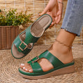 Women's 2026 Summer Wedge Open Toe Slippers Vintage Anti-slip Leather Zpaxo green 38