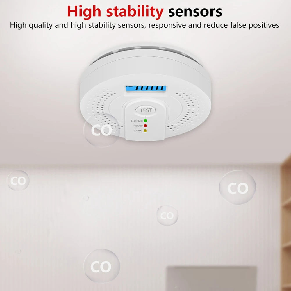 Independent CO Alarm Sensor Sound Warning Gas Monitor Sensitive LCD