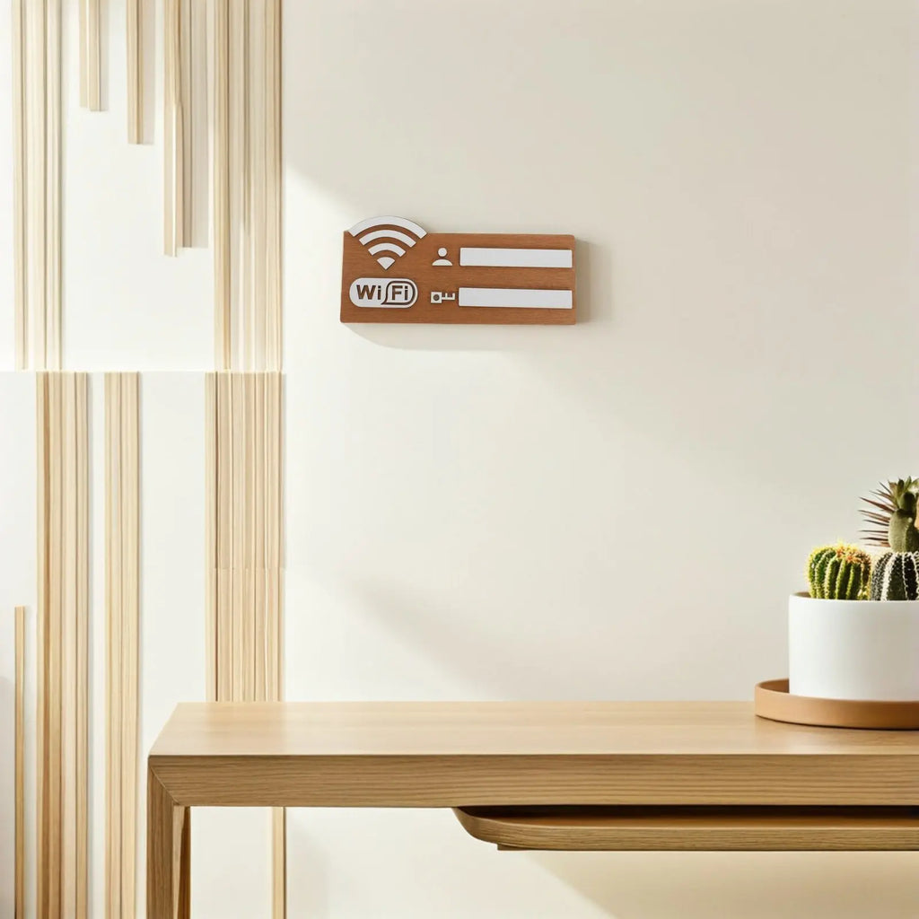 Wooden Wifi Password Sign Wall Hanging Stylish Natural Finish Display