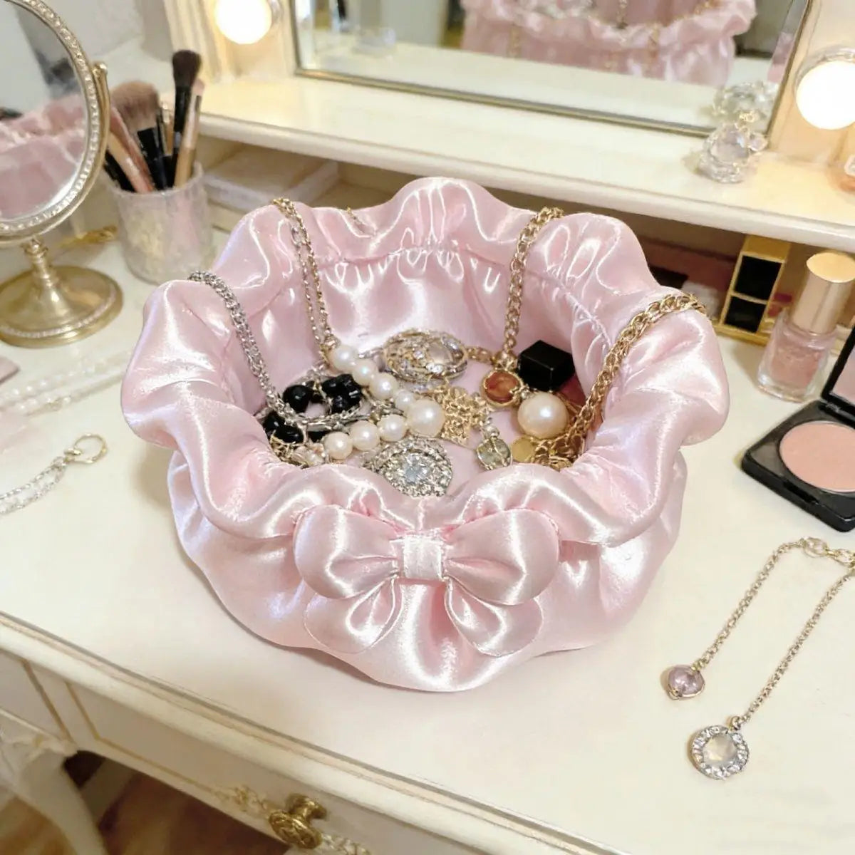 Petal-Shaped Bowknot Jewelry Organizer Box & Storage Bowl Jewelry Organizer Bowl Zpaxo Pink