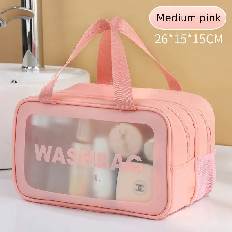 Dry-Wet Separation PU Mini Cosmetic Pouch – Travel & Gym Travel Cosmetic Pouch Zpaxo Medium pink