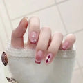 Short Round False Nails French Blue Sparkling Pearl White Wavy Love Zpaxo GN004