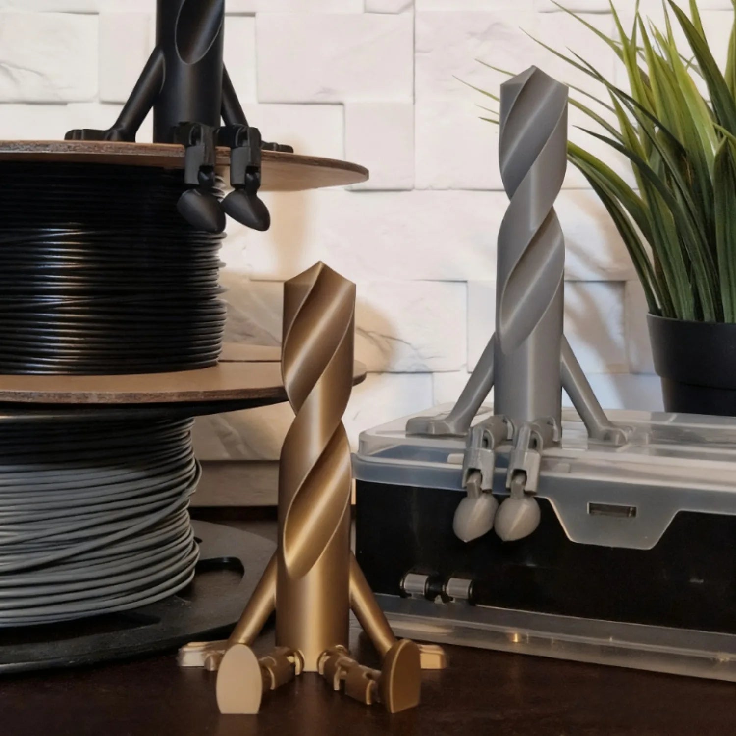 Drill Bit Companion Possessive Leg Sculpture Movable Joints