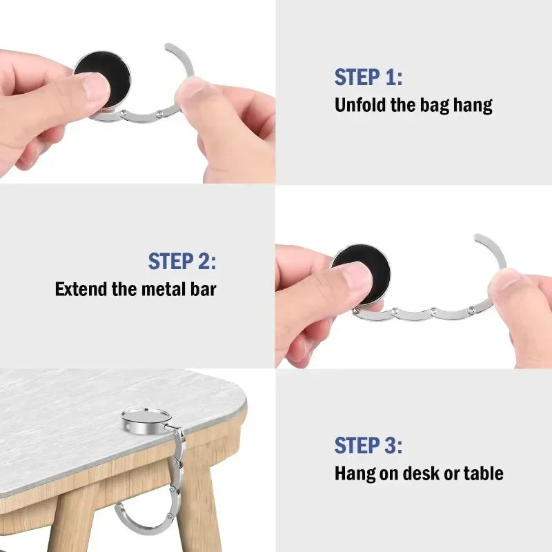 1- Portable Folding Bag Hanger Handbag Hook Holder Table Crystal