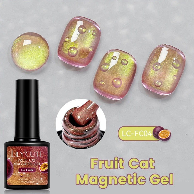 Fruit Cat Magnetic Nail Gel Polish Semi Soak Off Colorful Glass Bead Zpaxo 04
