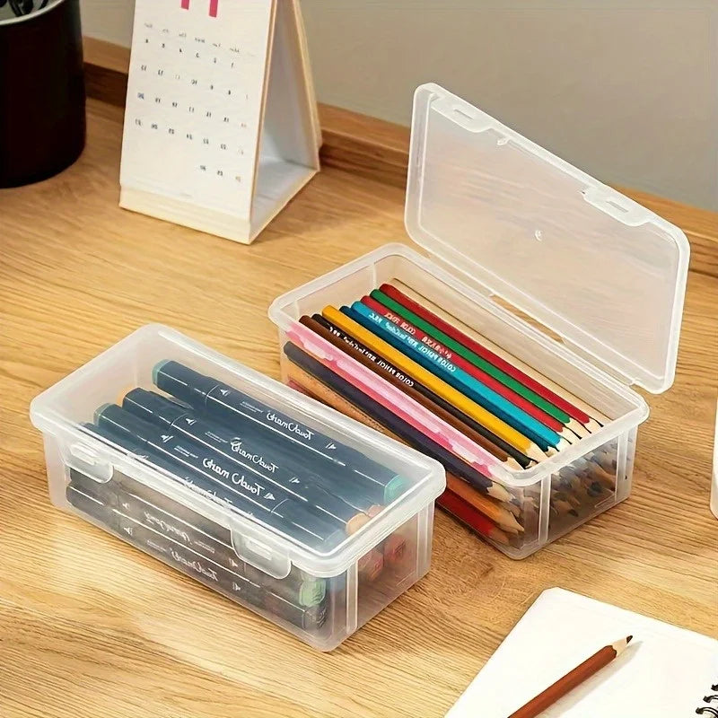 Clear Hinged Lid Storage Boxes Large Plastic Organizer Makeup Brushes
