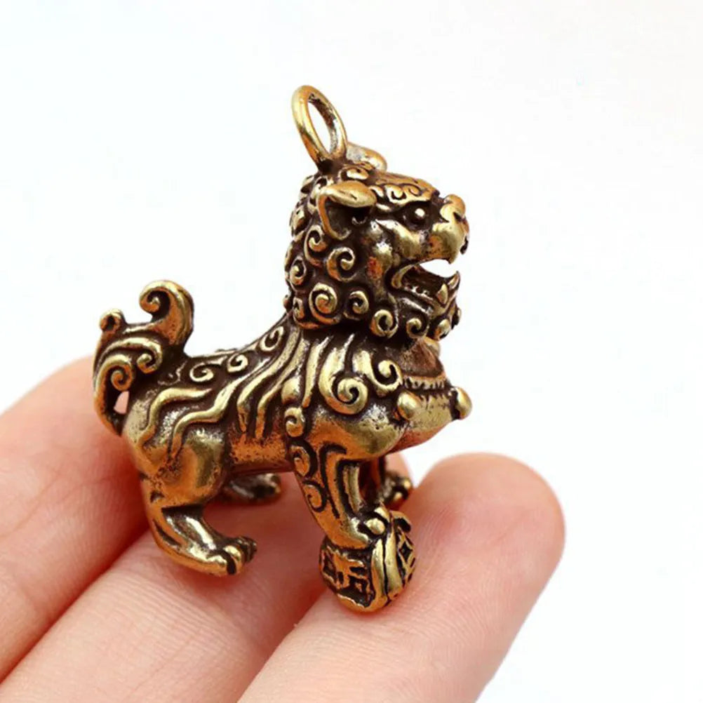 Premium Copper Chinese Lion Desktop Ornament Fengshui Adornment Home